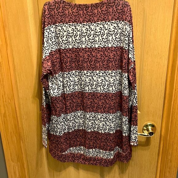 Luukse | Long Sleeve Women’s Striped Pink White Long Sleeve Tunic Shirt Blouse - Picture 4 of 5